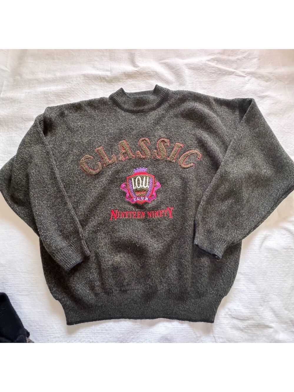 Vintage 1990’s IOU Classic Charcoal Crewneck Sweater Acrylic size L